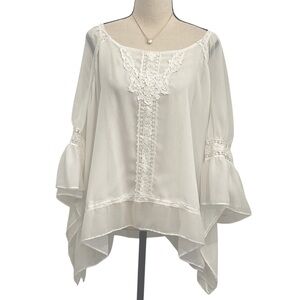 Jennifer Lopez | Bright White Lace Detail Semi Sheer Blouse Sz XL